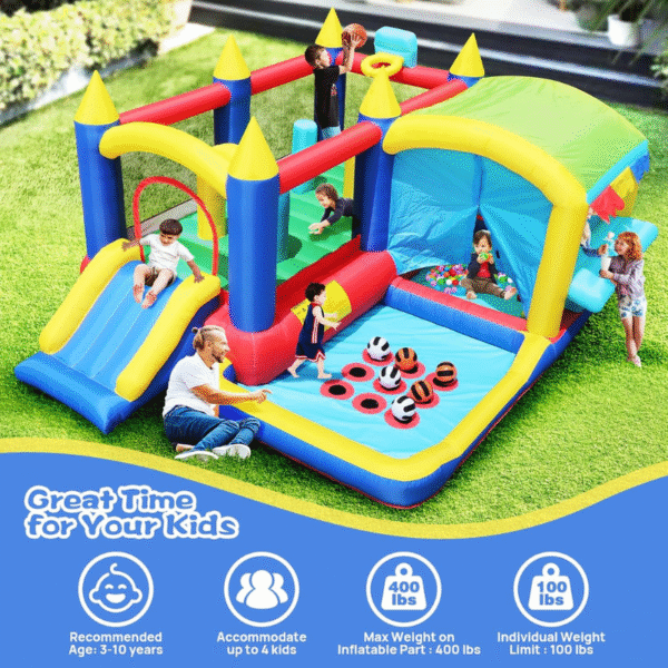 Deluxe Inflatable Play Castle with Slide, Ball Pit & Basketball Hoop - Image 3