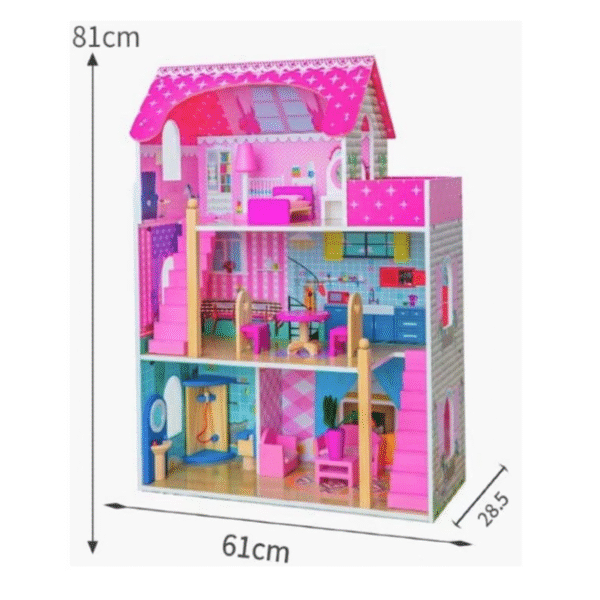 3-Story Wooden Dollhouse with Furniture & Accessories