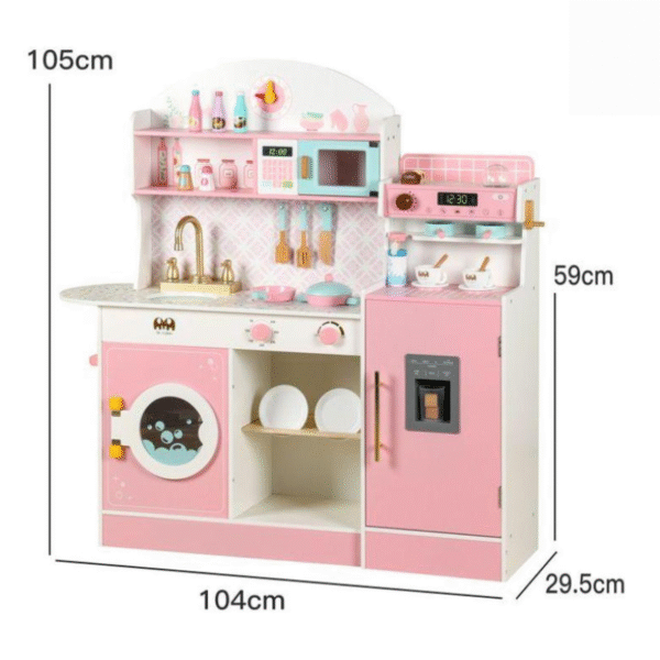 Kids Wooden Kitchen Playset With Accessories - Pink - Image 3