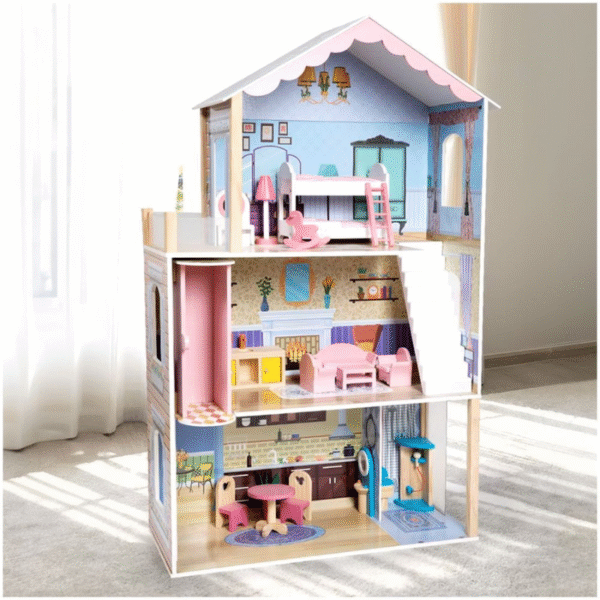 Summer Villa Kids Wooden Dollhouse - 80 Pcs - Image 2