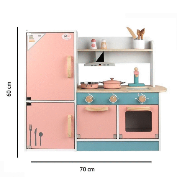 Modern Wooden Kitchen Playset – Pink & Blue Edition - Image 2