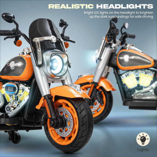 Kids Electric Ride-On Harley-Style Motorcycle – Orange - Image 6