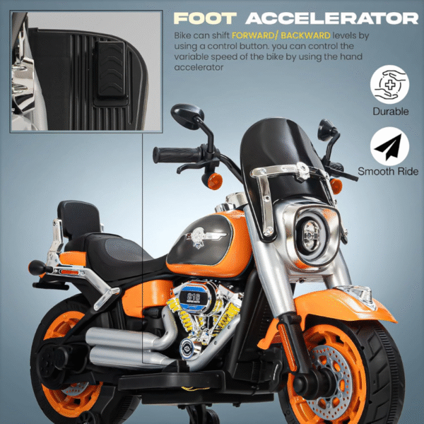 Kids Electric Ride-On Harley-Style Motorcycle – Orange - Image 5