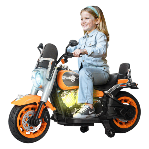 Kids Electric Ride-On Harley-Style Motorcycle – Orange - Image 2