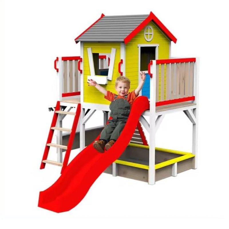 Premium Kids Wooden Playhouse with Double Slide Ladder & Sandbox Area - Image 3