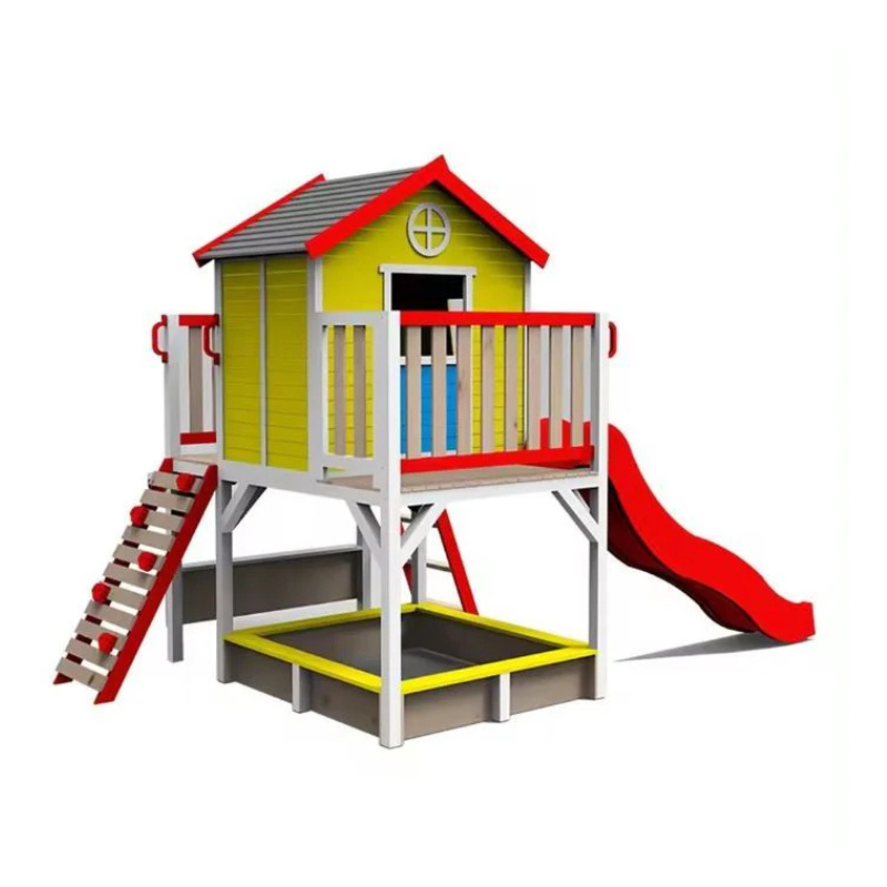 Premium Kids Wooden Playhouse with Double Slide Ladder & Sandbox Area - Image 2