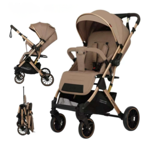 Kidilo Baby Stroller & Pram – Foldable Travel Pushchair with Adjustable Canopy (Khaki)