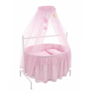 Luxury Baby Bassinet with Canopy – Pink | Newborn Cradle with Mosquito Net