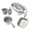 5-in-1 Foldable Baby Bath Set – Portable Infant Bathtub with Cushion, Bucket, Scoop & Drain Basin
