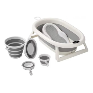 5-in-1 Foldable Baby Bath Set – Portable Infant Bathtub with Cushion, Bucket, Scoop & Drain Basin - Image 2