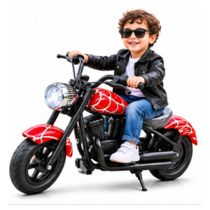 Kids Red Spider Web Electric Ride-On Motorcycle - Image 2