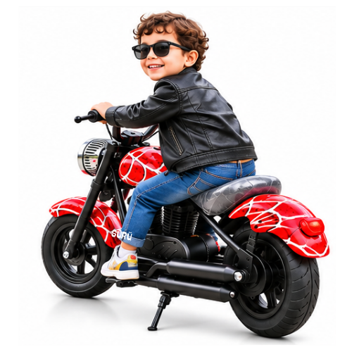 Kids Red Spider Web Electric Ride-On Motorcycle - Image 3