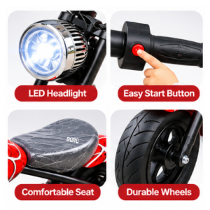 Kids Red Spider Web Electric Ride-On Motorcycle - Image 4