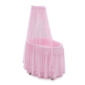 Pink Baby Bassinet with Canopy – Elegant Round Newborn Cradle