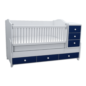 White & Blue Baby Crib with Storage Drawers