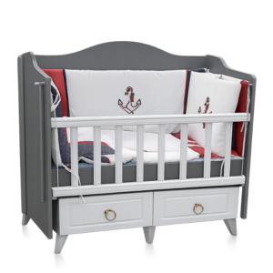 Grey & White Baby Crib with Storage Drawers