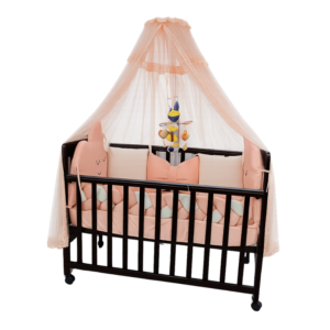 Dark Wood Baby Crib with Wheels