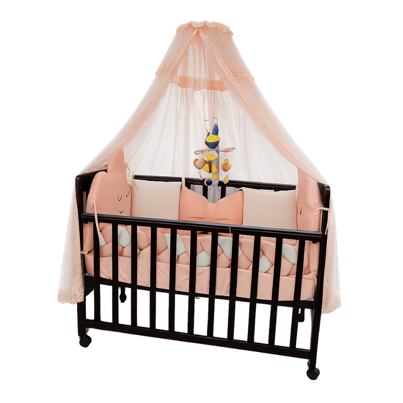 Dark Wood Baby Crib with Wheels
