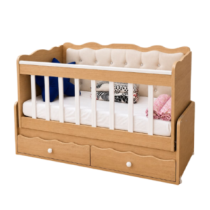 Wood Finish Baby Crib with Storage Drawers - Brown