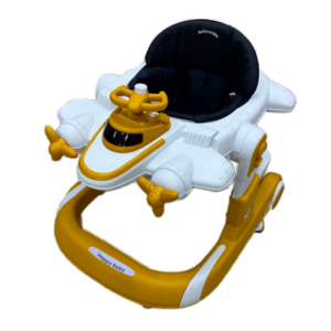 Happy Baby Airplane Baby Walker with Steering Wheel & Adjustable Height – White & Yellow