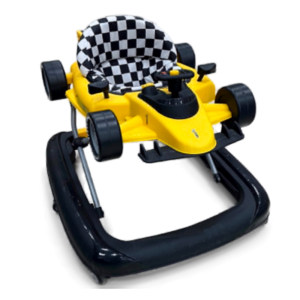 Kids Racing Car Baby Walker with Steering Wheel & Cushioned Seat – Yellow & Black