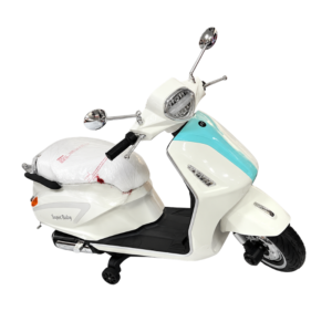 Kids Electric Ride-On Scooter Motorcycle – White & Mint Battery Powered Toy Bike for Kids