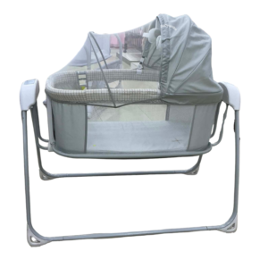 Electric Baby Bedside Bassinet with Automatic Swing, Music, Canopy & Mosquito Net – Grey