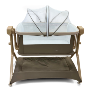 Premium 2-in-1 Baby Bedside Sleeper Bassinet with Mosquito Net & Storage Basket – Khaki