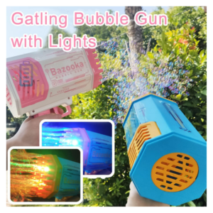 69-Hole Automatic Bubble Gun with LED Lights, Rechargeable Battery & Bubble Solution - Image 2