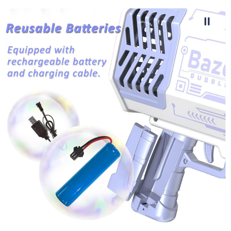 69-Hole Automatic Bubble Gun with LED Lights, Rechargeable Battery & Bubble Solution - Image 4