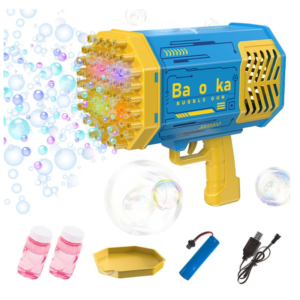 69-Hole Automatic Bubble Gun with LED Lights, Rechargeable Battery & Bubble Solution