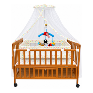 Wooden Baby Cot with Storage & Adjustable Side Rail