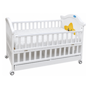 White Baby Cot with Storage Drawer & Mattress