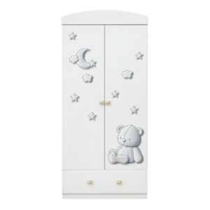 Kids White Wardrobe with Teddy Bear & Moon Design - Image 2