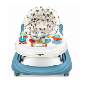 Londony Baby 3-in-1 Foldable Baby Walker with Interactive Toy Tray – Blue & Beige