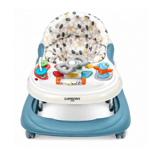 Londony Baby 3-in-1 Foldable Baby Walker with Interactive Toy Tray – Blue & Beige