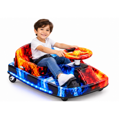 Kids Electric Bumper Drift Car – Fire & Ice Design with LED Lights