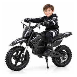 Kids Electric Dirt Bike – Black Carbon Fiber Style Off-Road Motorcycle