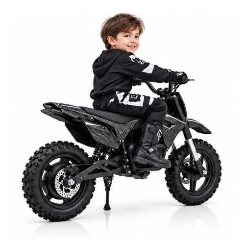 Kids Electric Dirt Bike – Black Carbon Fiber Style Off-Road Motorcycle - Image 3