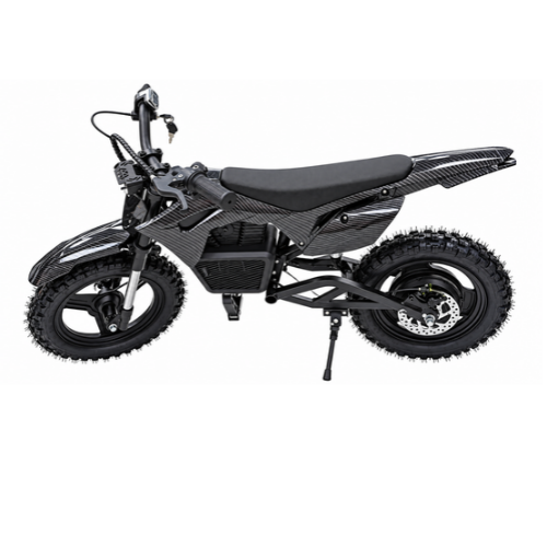 Kids Electric Dirt Bike – Black Carbon Fiber Style Off-Road Motorcycle - Image 2
